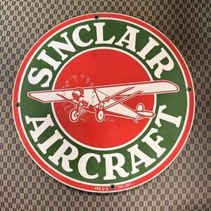 Vintage Sinclair Aircraft Ande Rooney Gas Oil Airplane Porcelain Sign 11"